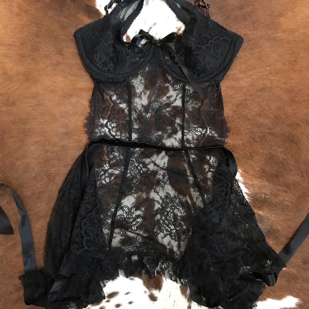 NWT Victoria’s Secret Black Wicked La Fleur Open Back Babydoll Lingerie Top Sz M - Picture 8 of 8